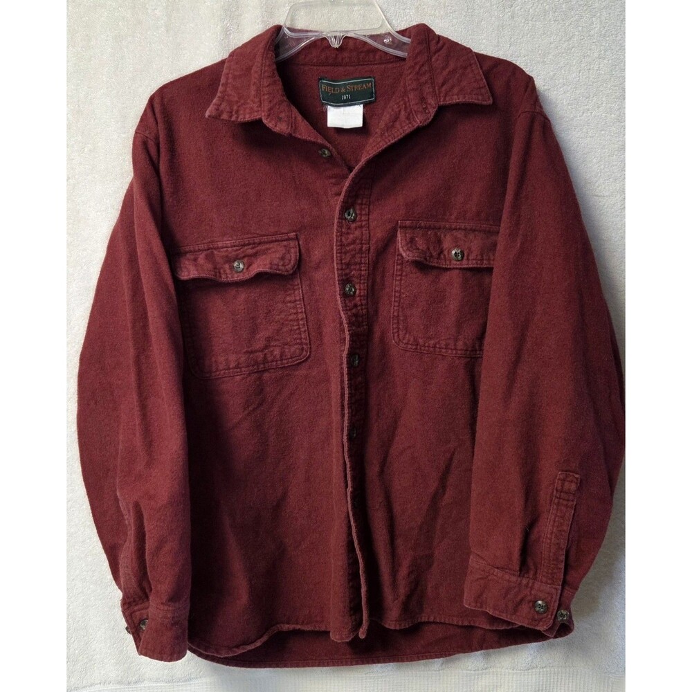 Field & Stream Men Medium Heavyweight Chamois Flannel Shirt Burgundy Red Shacket